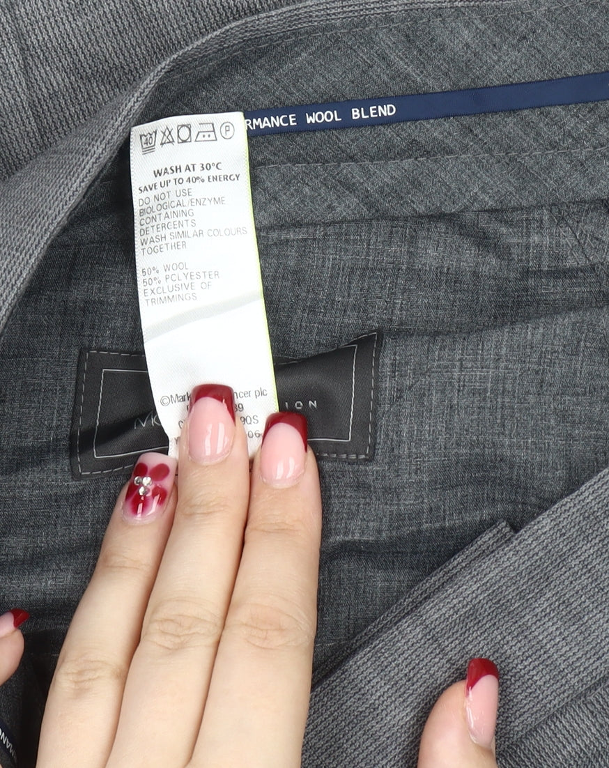 Marks and Spencer Men's Grey Check Wool Blend Dress Pants 32W 29L Regular