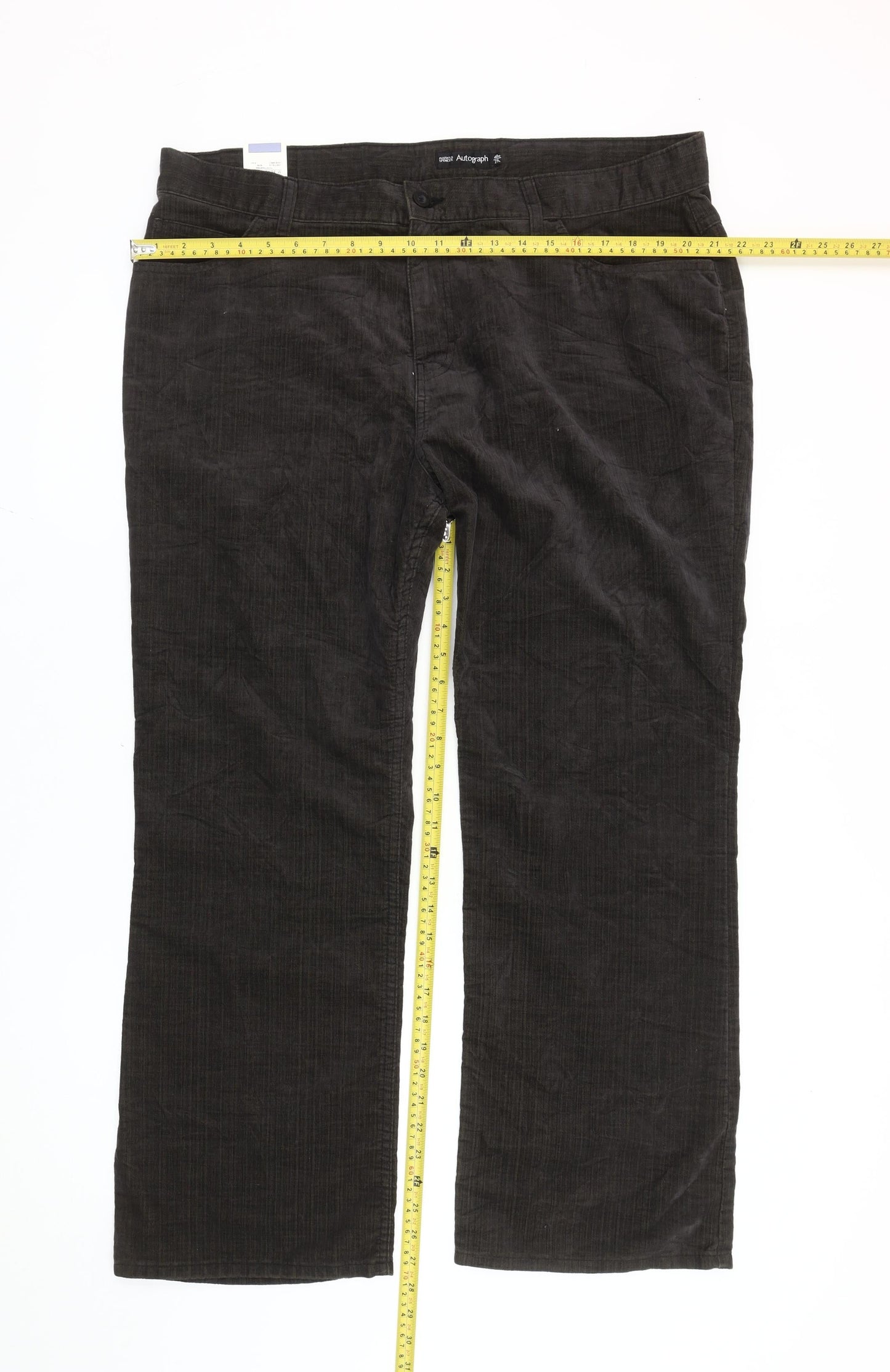Marks and Spencer Men’s Black Corduroy Trousers 40W 29L Straight Leg