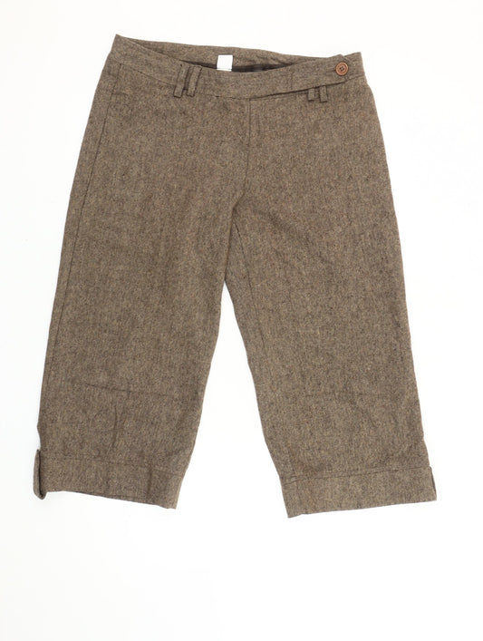 New Look Women Brown Wool Cropped Straight Trousers Size 14