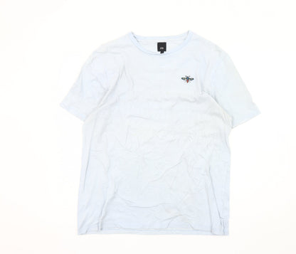 River Island Men’s Blue Cotton Crew Neck Bee Embroidered T-Shirt L