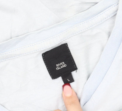 River Island Men’s Blue Cotton Crew Neck Bee Embroidered T-Shirt L