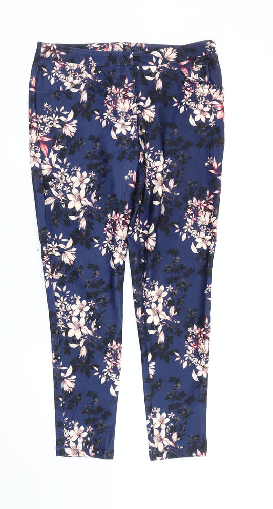 New Look Womens Blue Floral Slim Leggings Size 12 Skinny Trousers