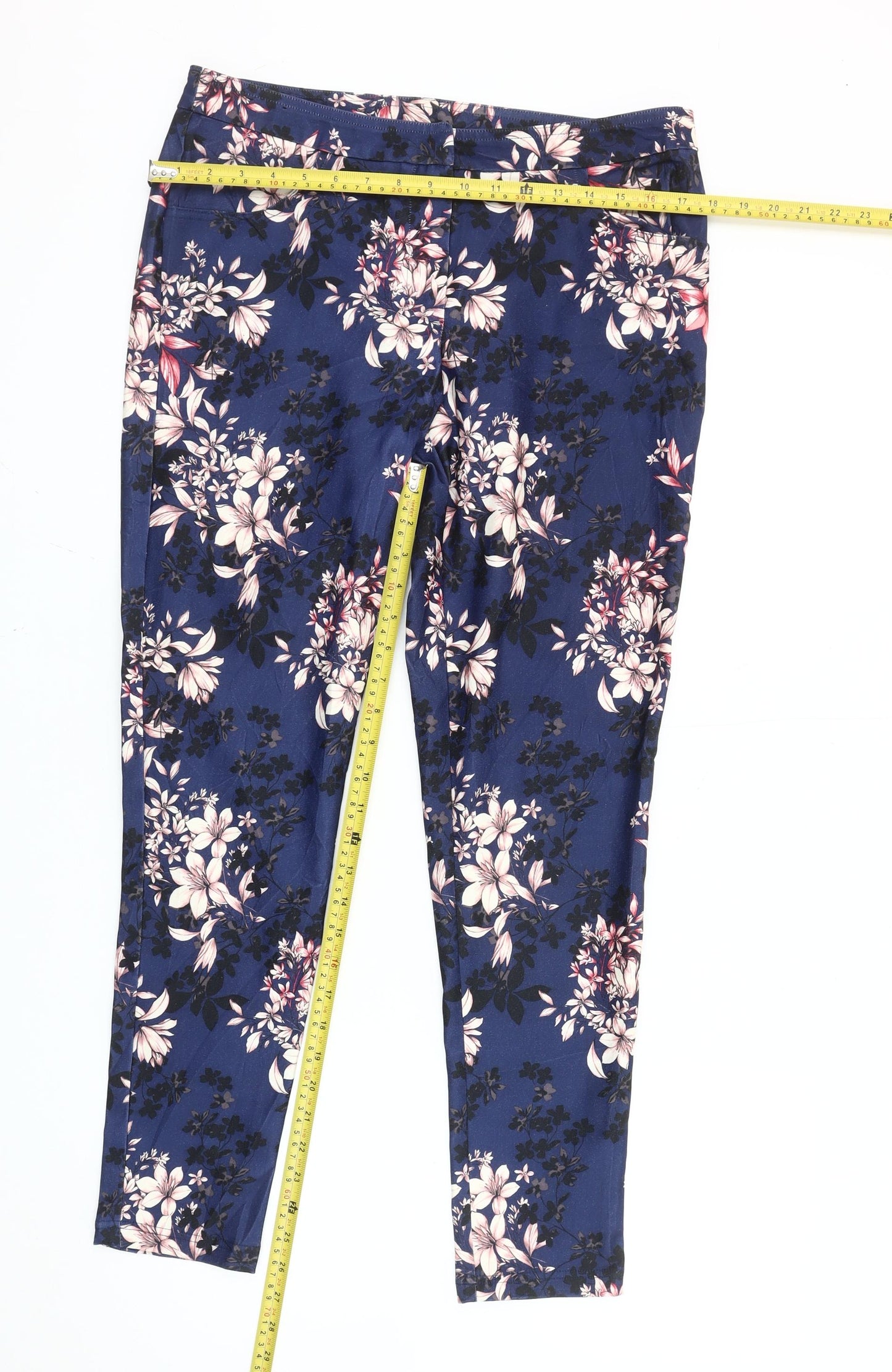 New Look Womens Blue Floral Slim Leggings Size 12 Skinny Trousers