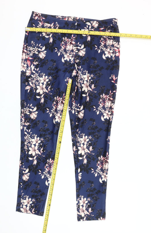 New Look Womens Blue Floral Slim Leggings Size 12 Skinny Trousers