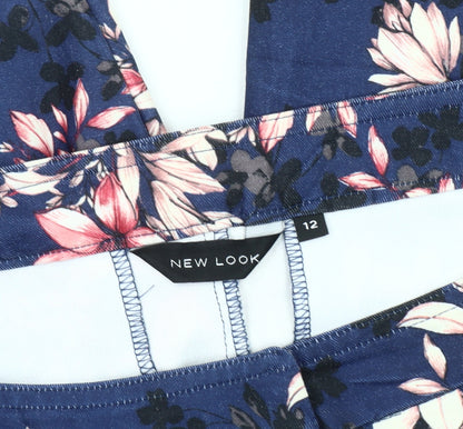 New Look Womens Blue Floral Slim Leggings Size 12 Skinny Trousers