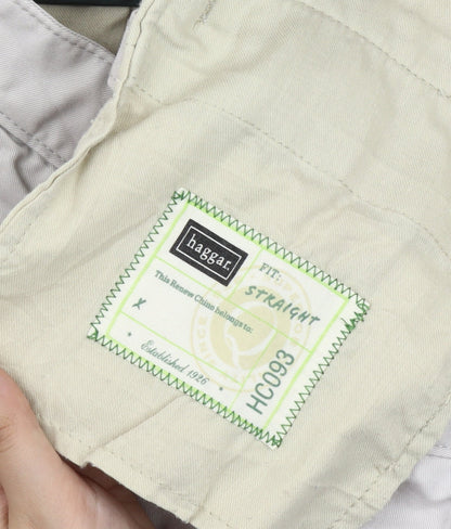 Haggar Men's Beige Chino Trousers 36x32 Straight Leg Cotton Blend