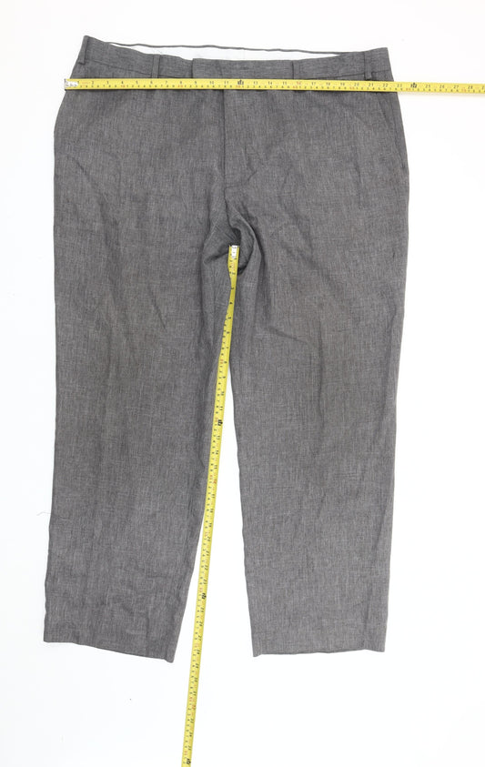 Greenwoods Men's Grey Regular Fit Straight Leg Trousers 44in Waist