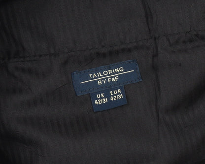 F&F Men's Black 42in Waist 31in Leg Regular Fit Dress Trousers