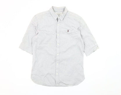 AllSaints Men's Grey Small Button-Down Collar 3/4 Sleeve Shirt
