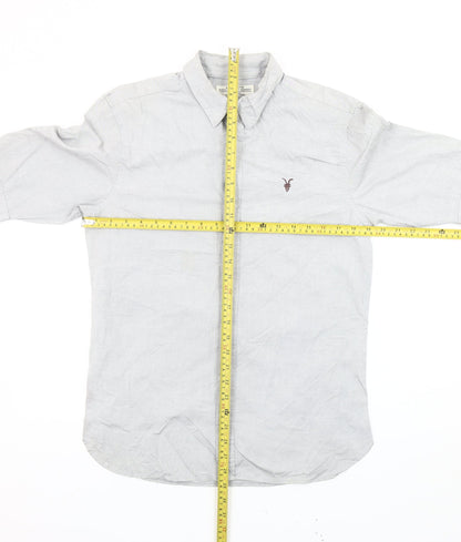 AllSaints Men's Grey Small Button-Down Collar 3/4 Sleeve Shirt