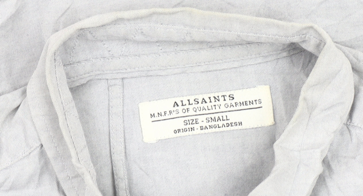 AllSaints Men's Grey Small Button-Down Collar 3/4 Sleeve Shirt