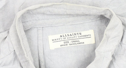 AllSaints Men's Grey Small Button-Down Collar 3/4 Sleeve Shirt