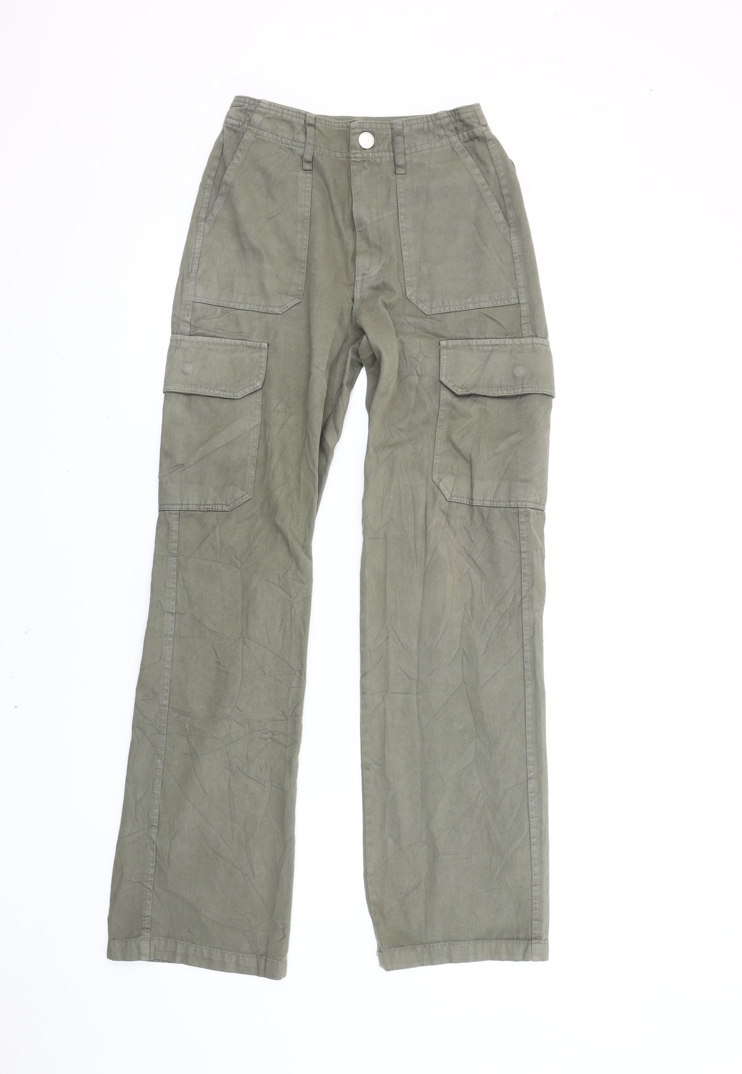 Womens UK Size 4 Zara Regular Fit Cargo Green Trousers