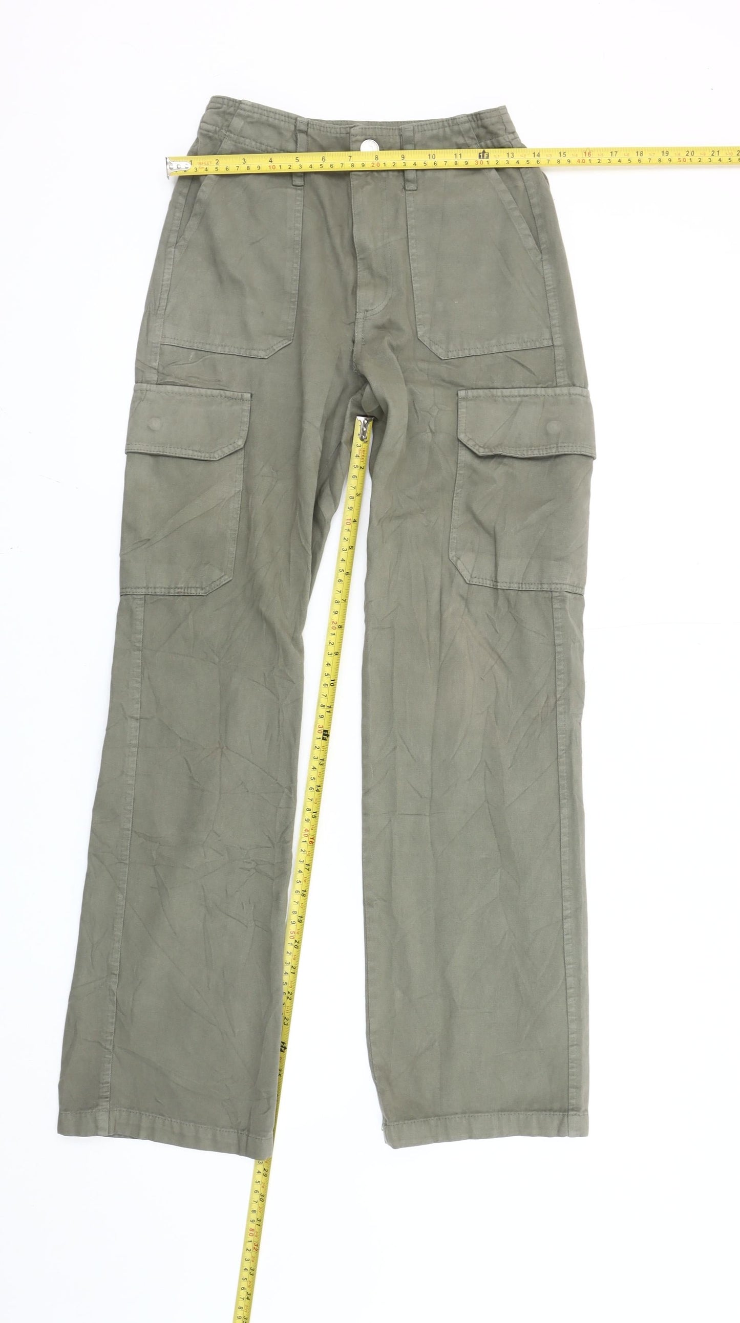Womens UK Size 4 Zara Regular Fit Cargo Green Trousers