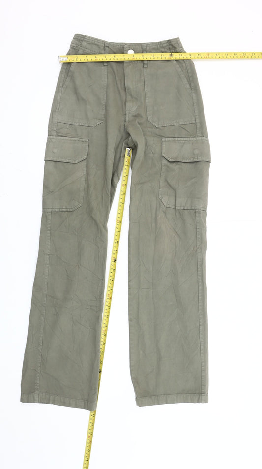 Womens UK Size 4 Zara Regular Fit Cargo Green Trousers