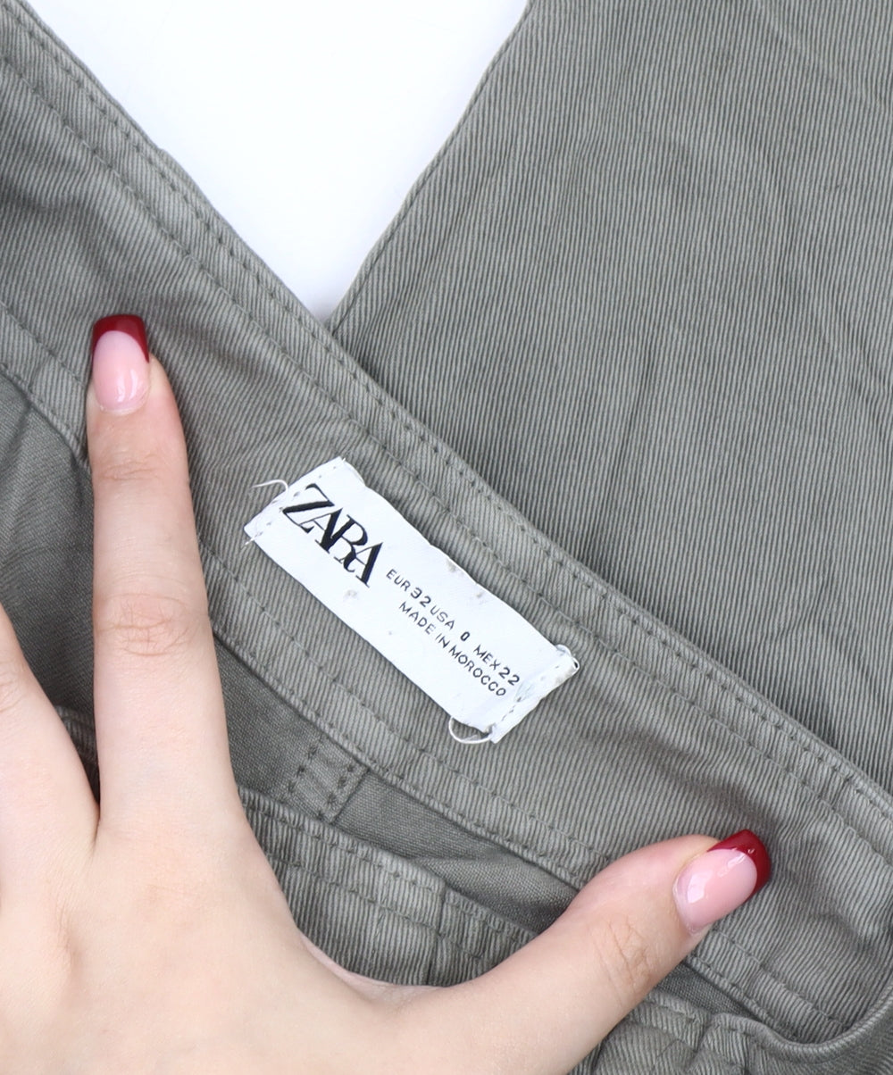 Womens UK Size 4 Zara Regular Fit Cargo Green Trousers