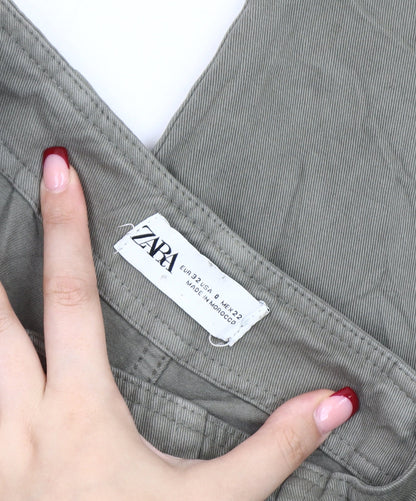 Womens UK Size 4 Zara Regular Fit Cargo Green Trousers