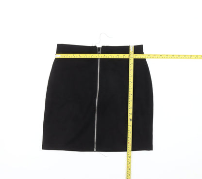 Women's Black High Rise Pencil Skirt L Italian Made Zip Detail