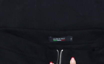 Women's Black High Rise Pencil Skirt L Italian Made Zip Detail