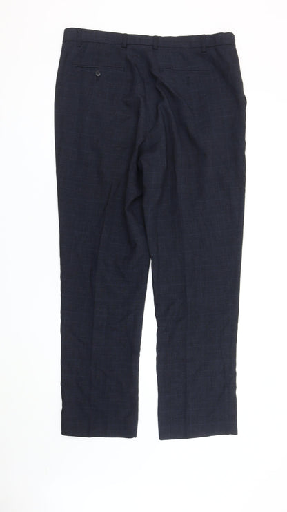 Taylor & Wright Men's Blue 36R Regular Fit Check Dress Pants