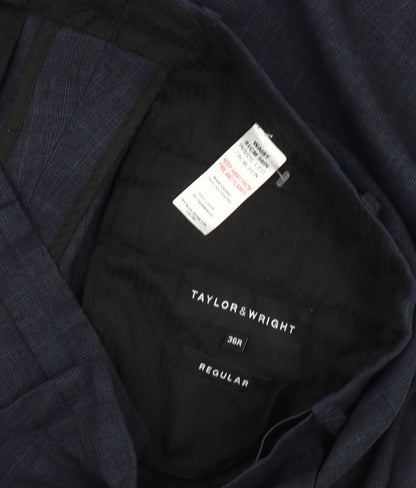 Taylor & Wright Men's Blue 36R Regular Fit Check Dress Pants