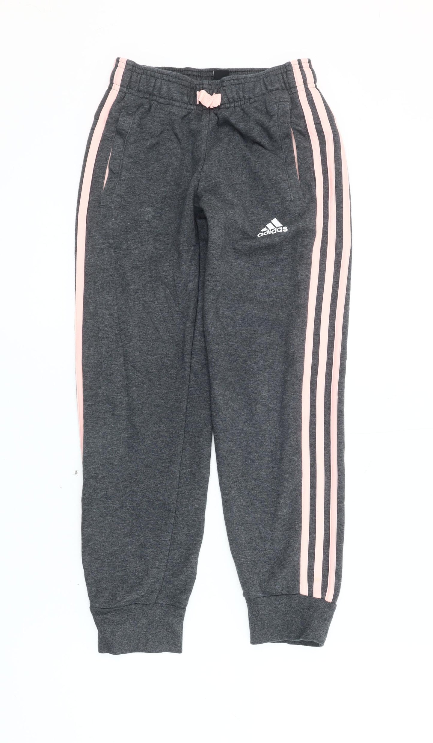 Adidas Girls Grey 9-10Y Jogger Trousers Side Stripe Elastic Waist
