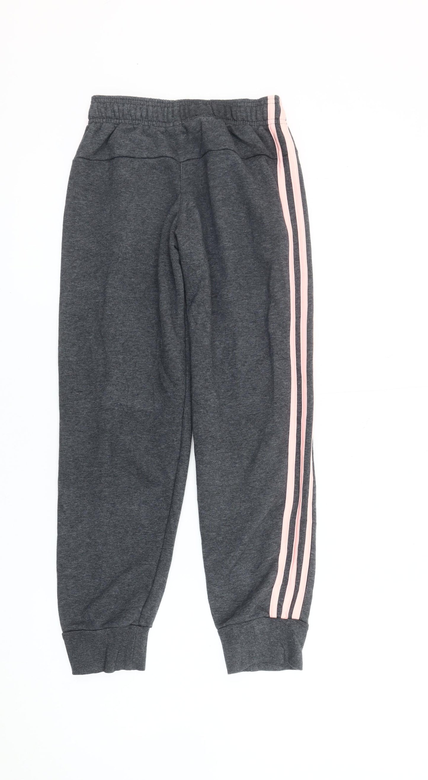 Adidas Girls Grey 9-10Y Jogger Trousers Side Stripe Elastic Waist