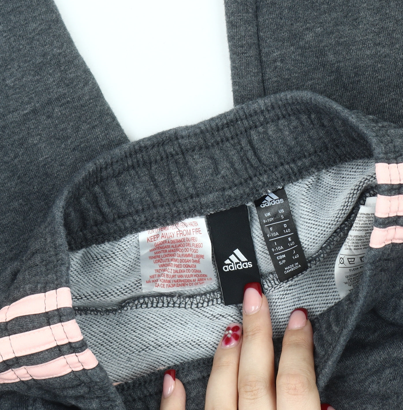 Adidas Girls Grey 9-10Y Jogger Trousers Side Stripe Elastic Waist