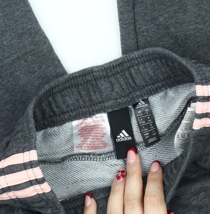 Adidas Girls Grey 9-10Y Jogger Trousers Side Stripe Elastic Waist