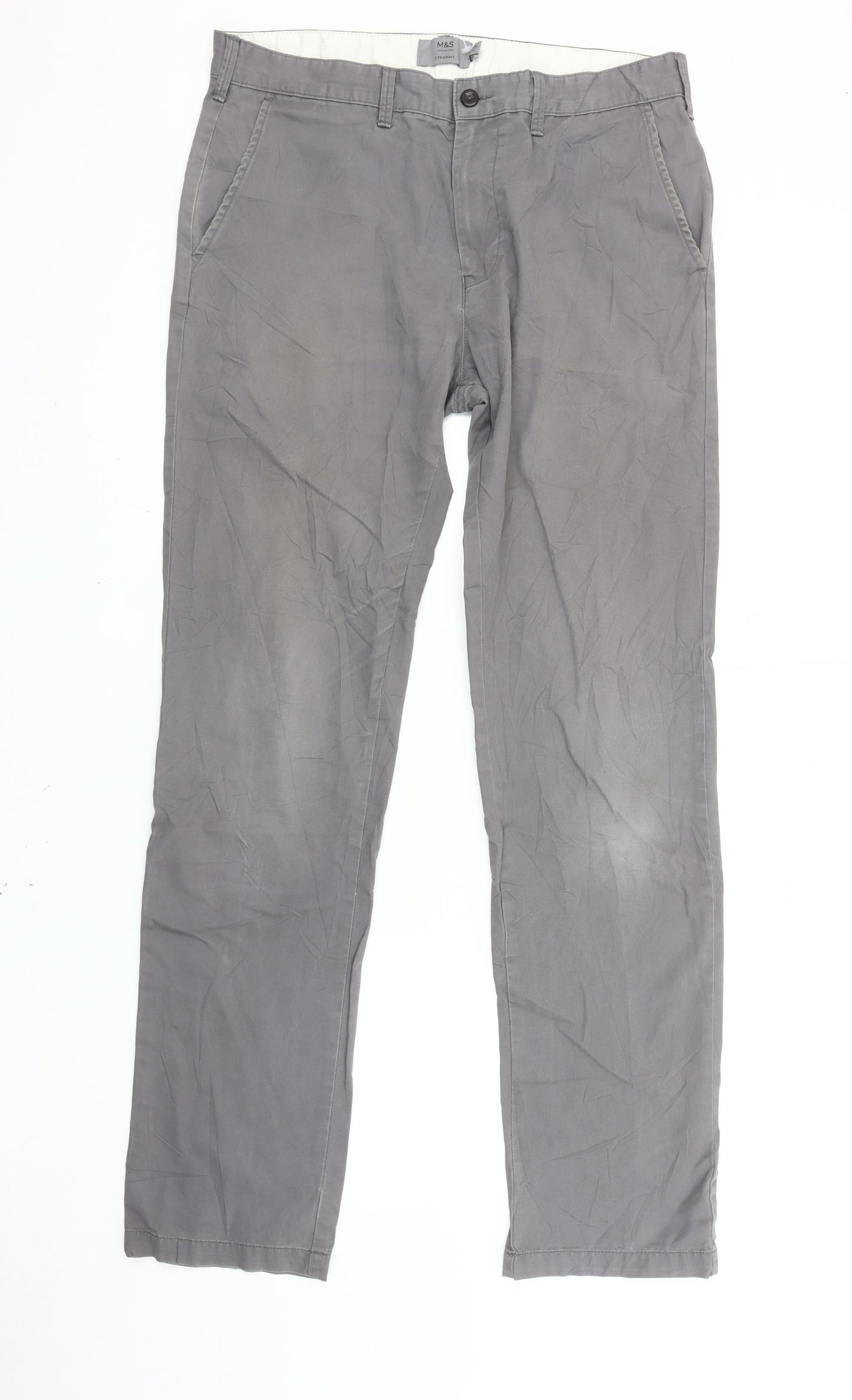 Marks and Spencer Men’s Grey Chino Trousers 34W 35L Straight Leg
