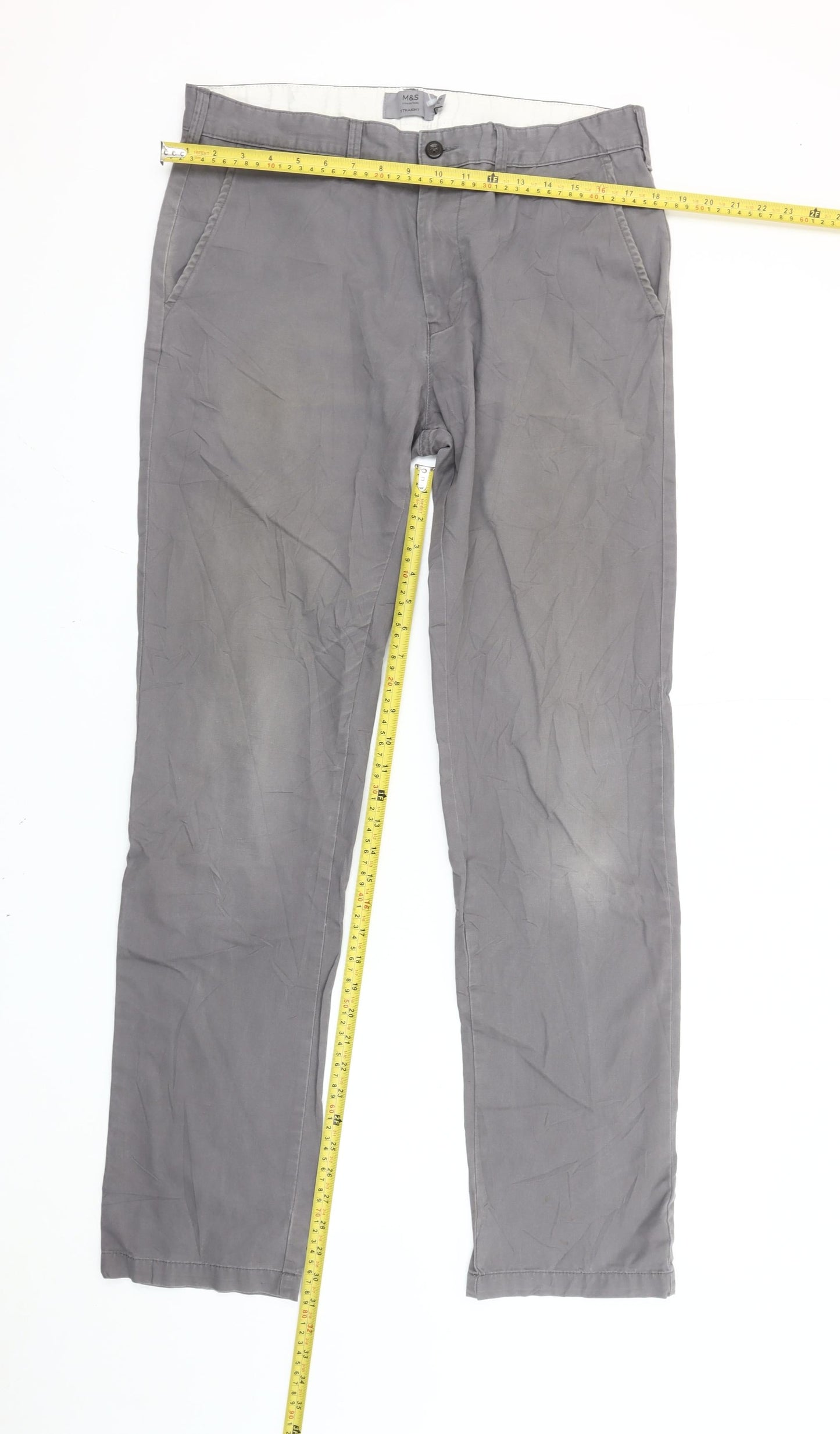 Marks and Spencer Men’s Grey Chino Trousers 34W 35L Straight Leg