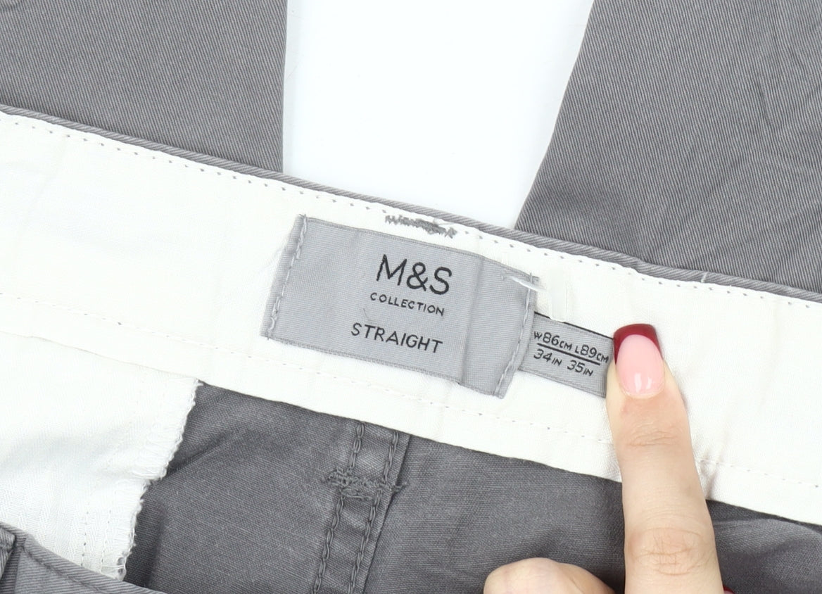 Marks and Spencer Men’s Grey Chino Trousers 34W 35L Straight Leg