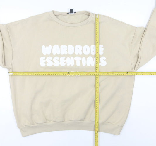Boohoo Women Beige L Pullover Sweatshirt Crew Neck Graphic Print