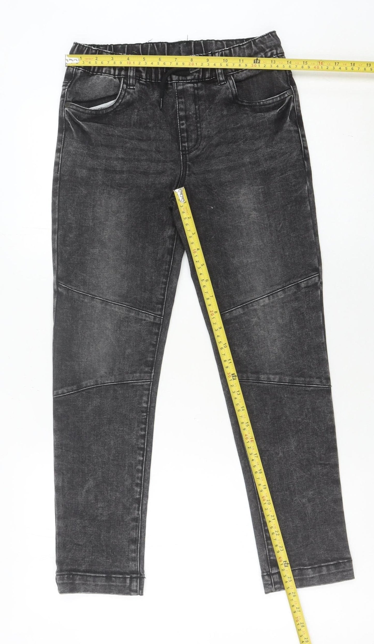 DESTINATION Boys Black Stone Wash Jeans 11 Years Straight Elastic Waist