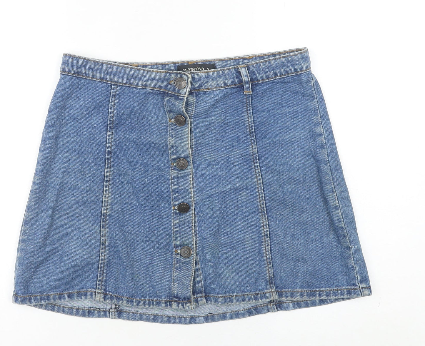 Terranova Women’s Blue Denim A-Line Short Skirt S Casual Button Front