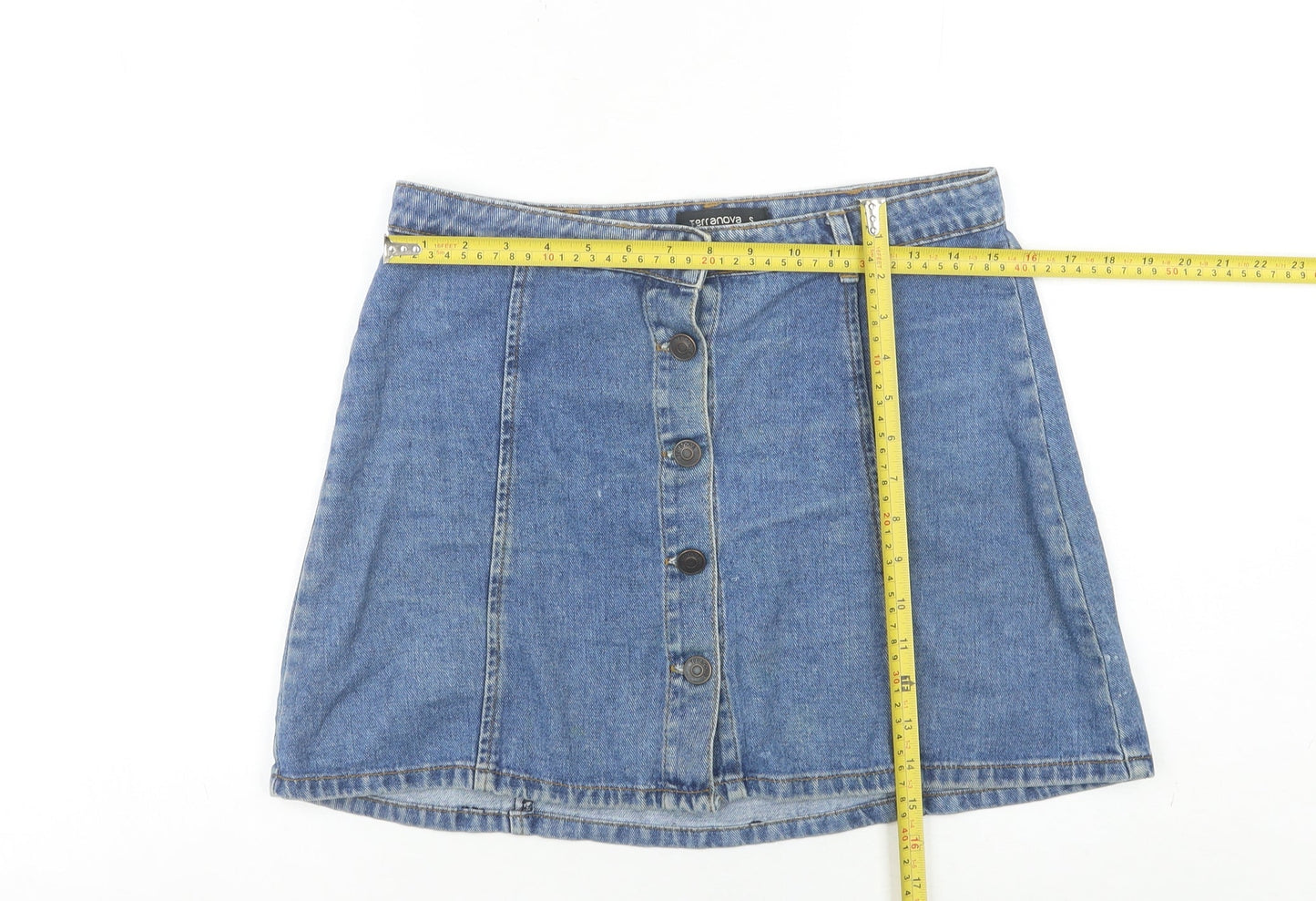 Terranova Women’s Blue Denim A-Line Short Skirt S Casual Button Front
