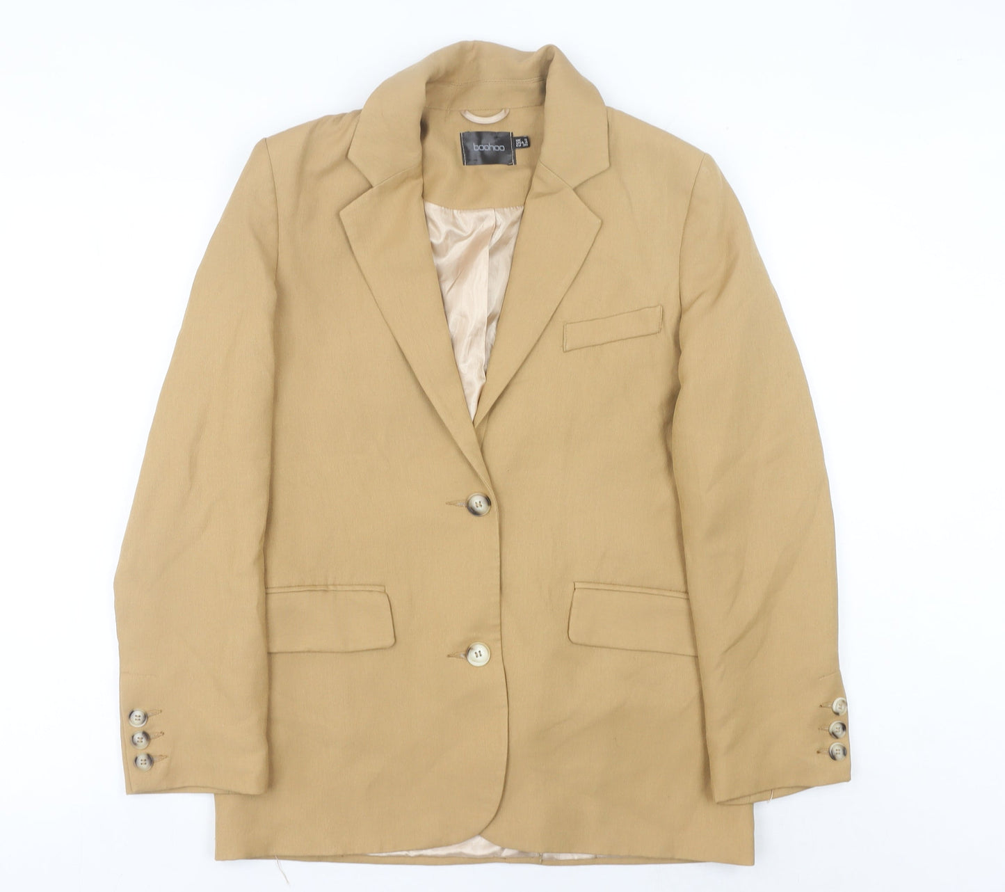Boohoo Women’s Beige Blazer UK 8 Regular Fit Single Breasted Notch Lapel