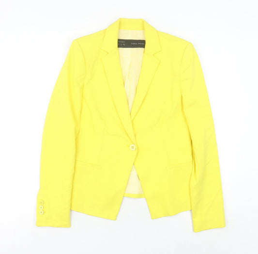 Zara Basic Women's Yellow Size 12 Regular Fit Notch Lapel Blazer