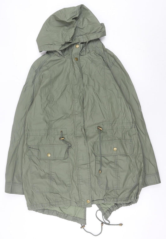 F&F Women’s Green Cotton Parka Jacket Size 14 Hooded Mid-Length