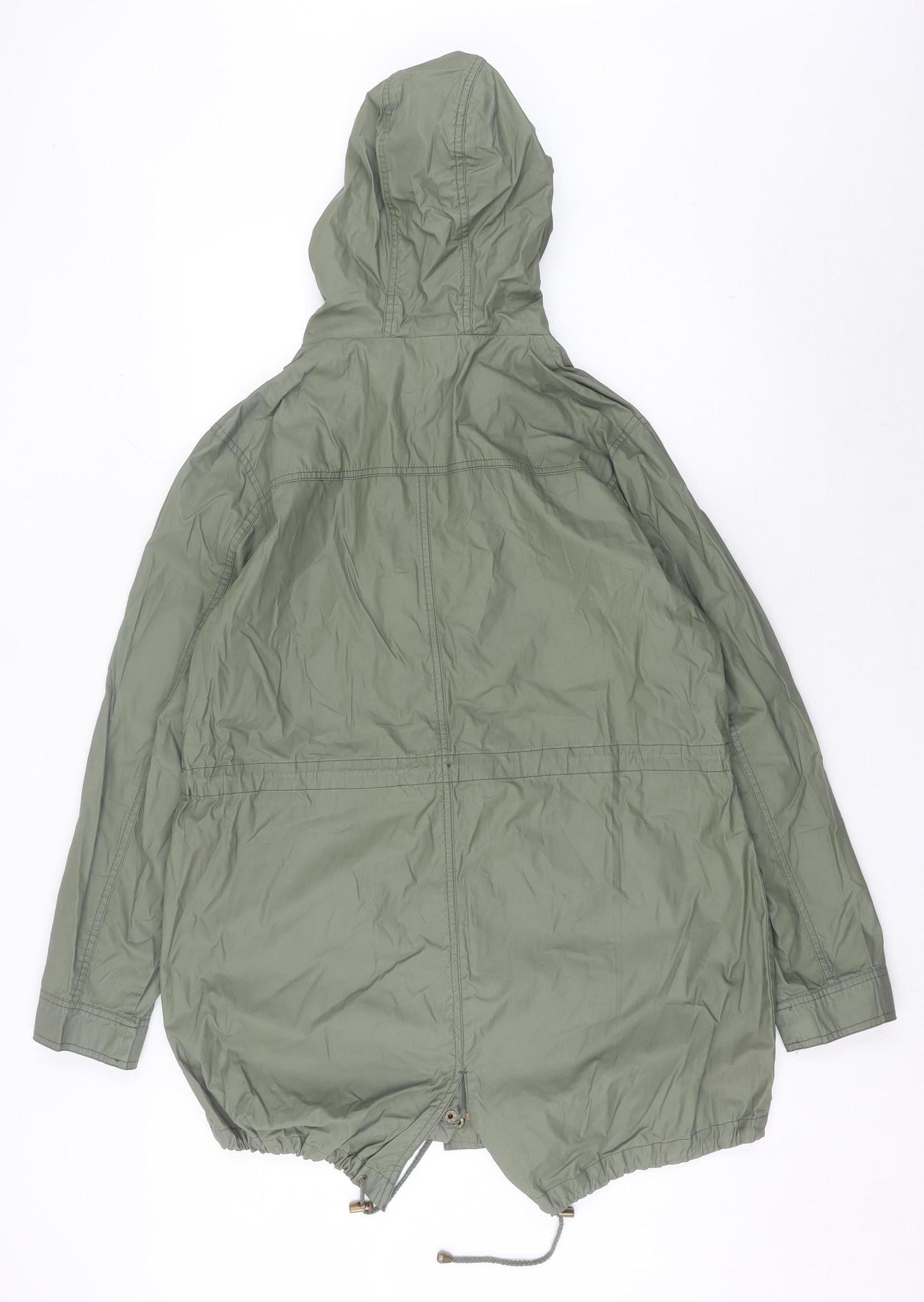 F&F Women’s Green Cotton Parka Jacket Size 14 Hooded Mid-Length