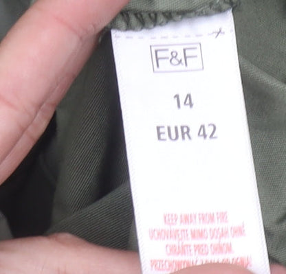 F&F Women’s Green Cotton Parka Jacket Size 14 Hooded Mid-Length