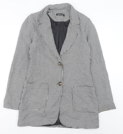 Boohoo Women’s Black Houndstooth Mid-Length Blazer UK 10