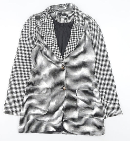 Boohoo Women’s Black Houndstooth Mid-Length Blazer UK 10