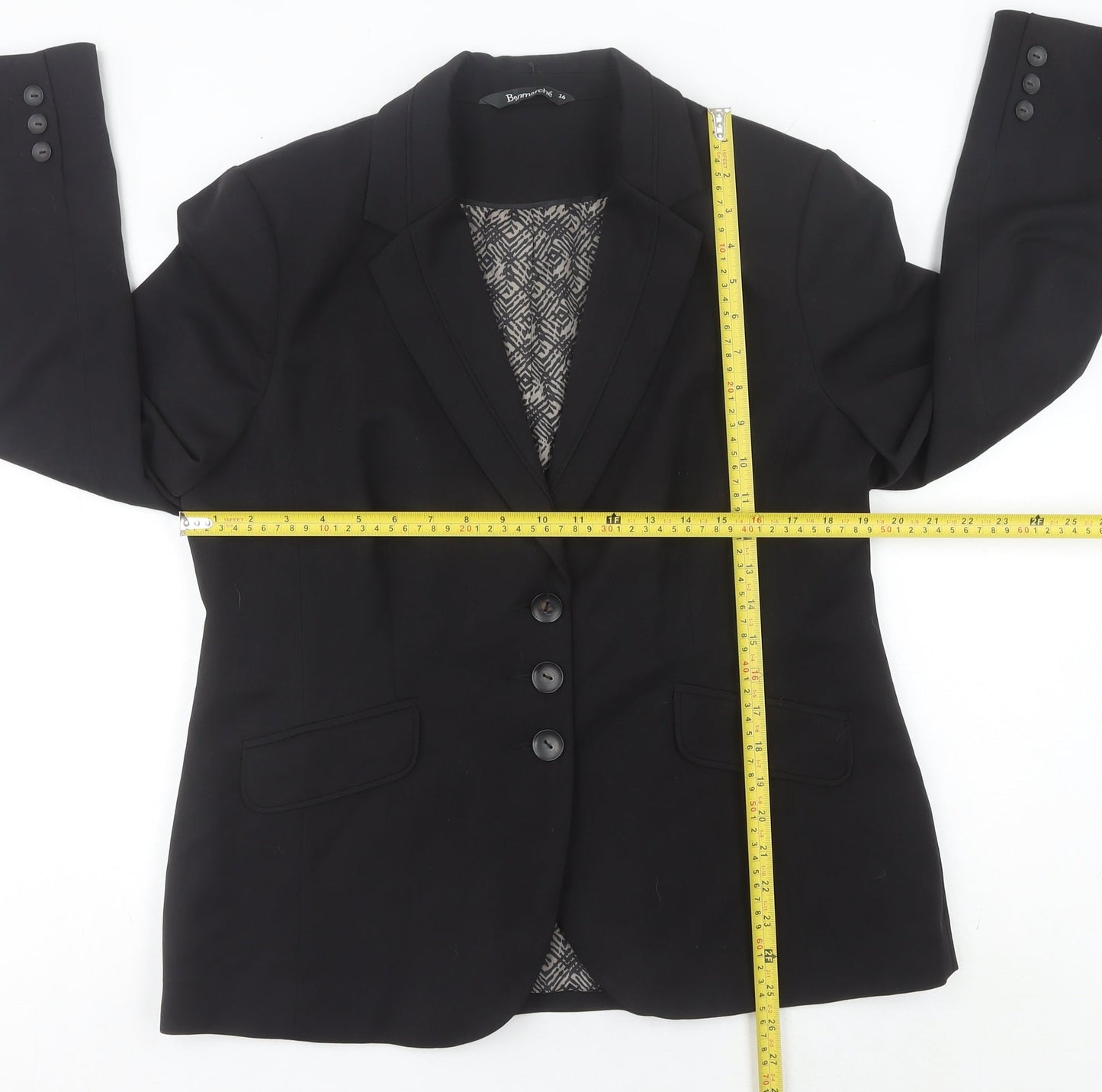 Bonmarché Women’s Black Size 16 Regular Fit Notch Lapel Blazer