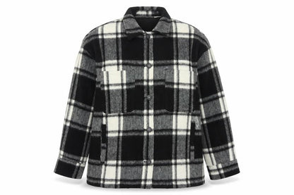 Zara Women’s Black Check Mid-Length Jacket L Collared Button Autumn Winter