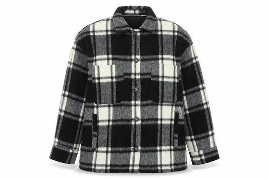 Zara Women’s Black Check Mid-Length Jacket L Collared Button Autumn Winter