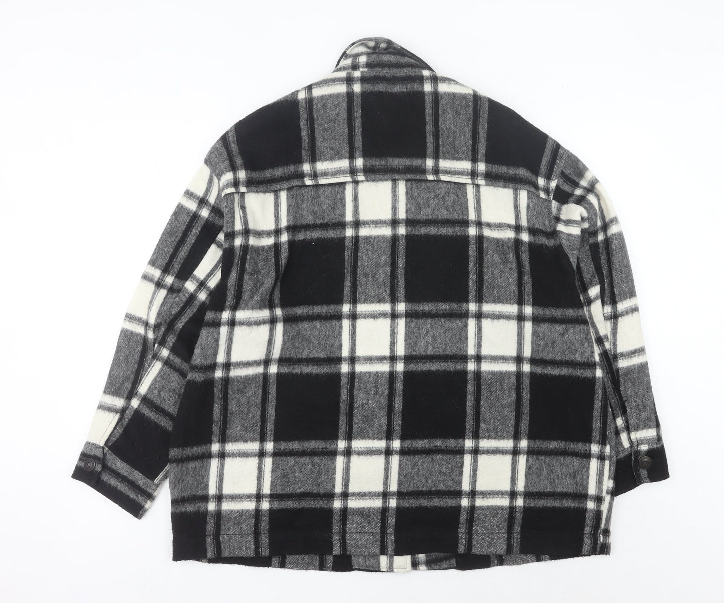 Zara Women’s Black Check Mid-Length Jacket L Collared Button Autumn Winter
