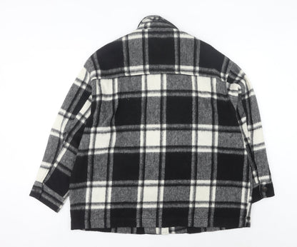 Zara Women’s Black Check Mid-Length Jacket L Collared Button Autumn Winter