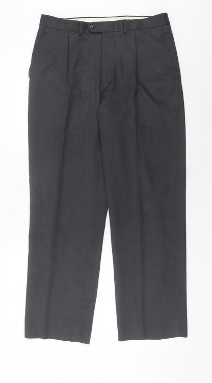 Zantos Men’s Black Dress Trousers 34W 33L Pleated Front Formal Workwear