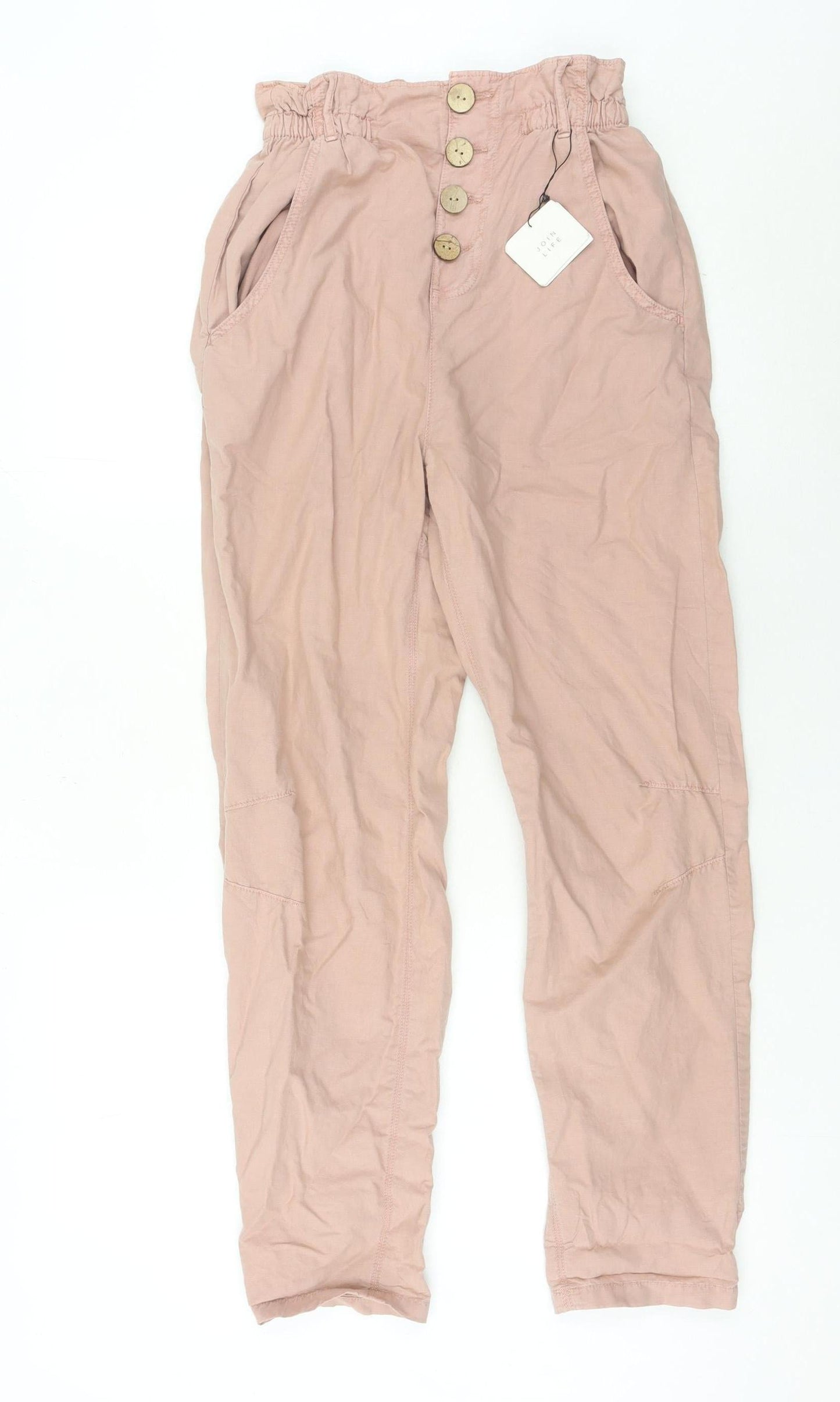 Womens UK Size 6 Zara Relaxed Fit Paperbag Pink Trousers